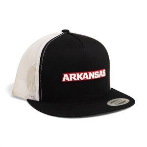 Arkansas Razorbacks ARKANSAS White Snapback Flat Bill Trucker Hat- Black/ White